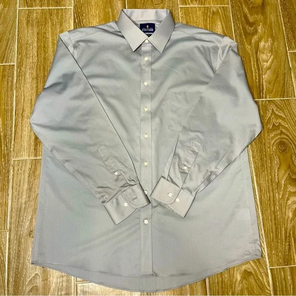 Stafford Men’s Travel Gray Button-Down Dress Shirt, Size 16-1/2, 32-33 - Picture 1 of 5